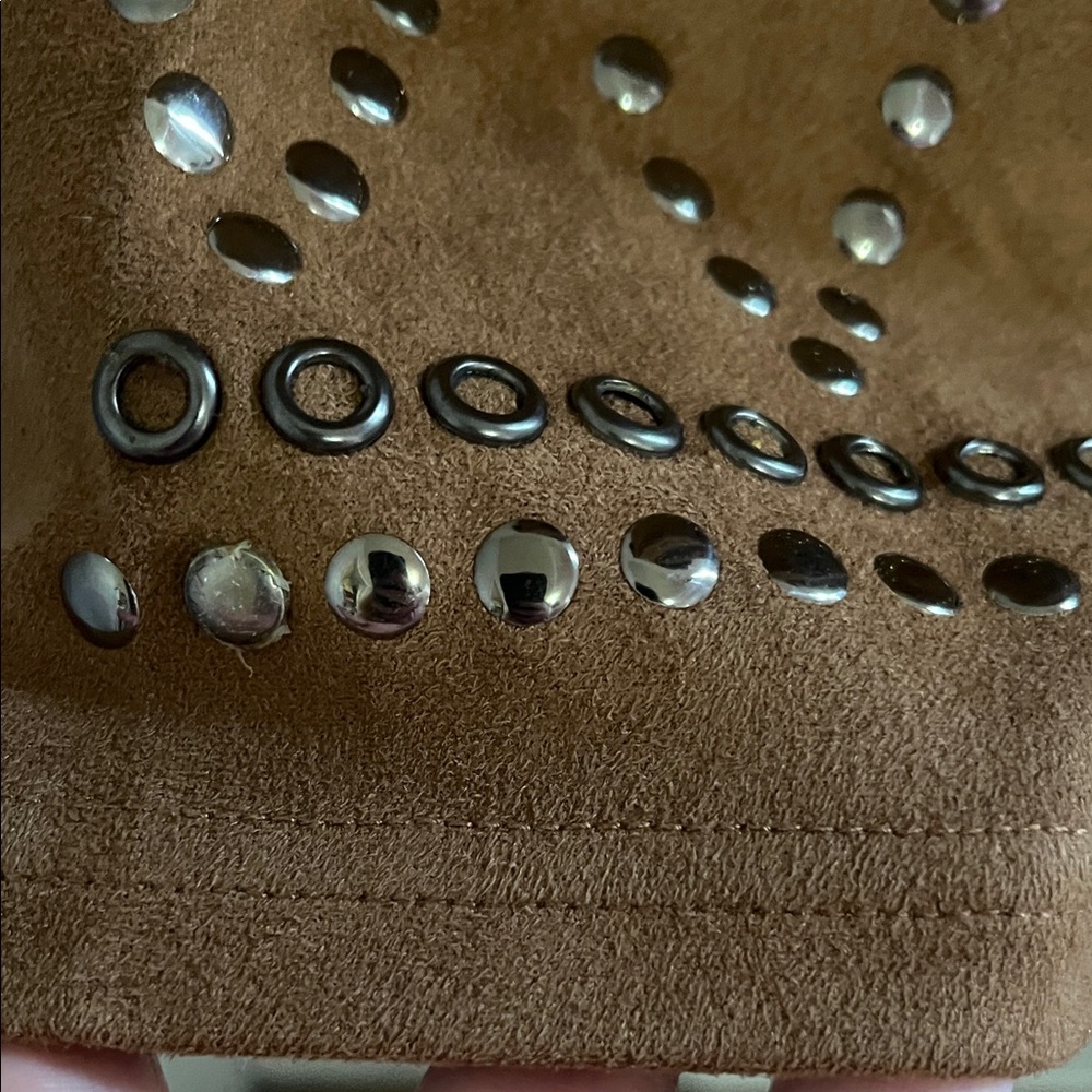 Spense Brown Midi Dress with Studded Detail faux suede short sleeve large sz 14 - Picture 4 of 10